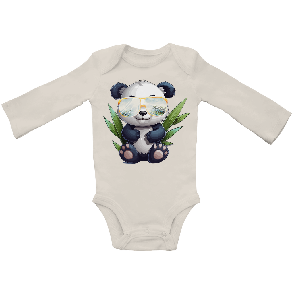 #001 Panda, Baby Bio Bodysuite Langarm